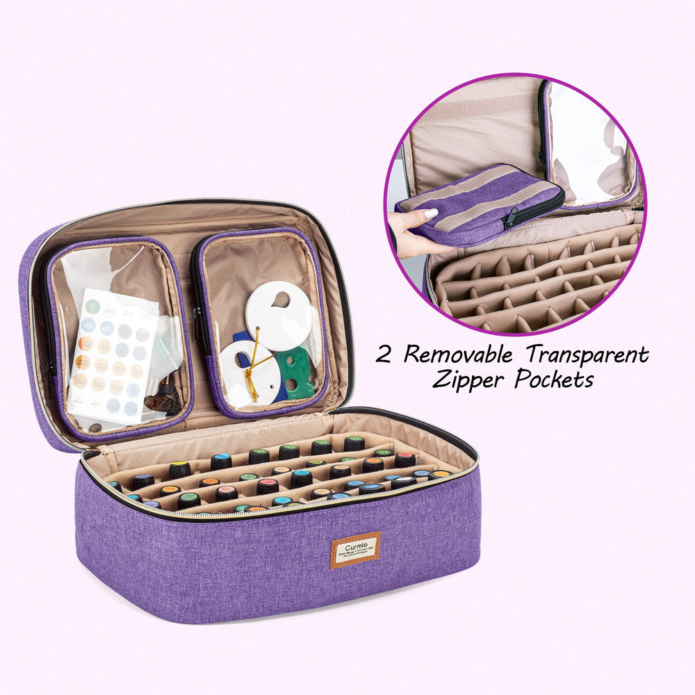CURMIO essential oil storage case interior with detachable divider keeps oils secure.