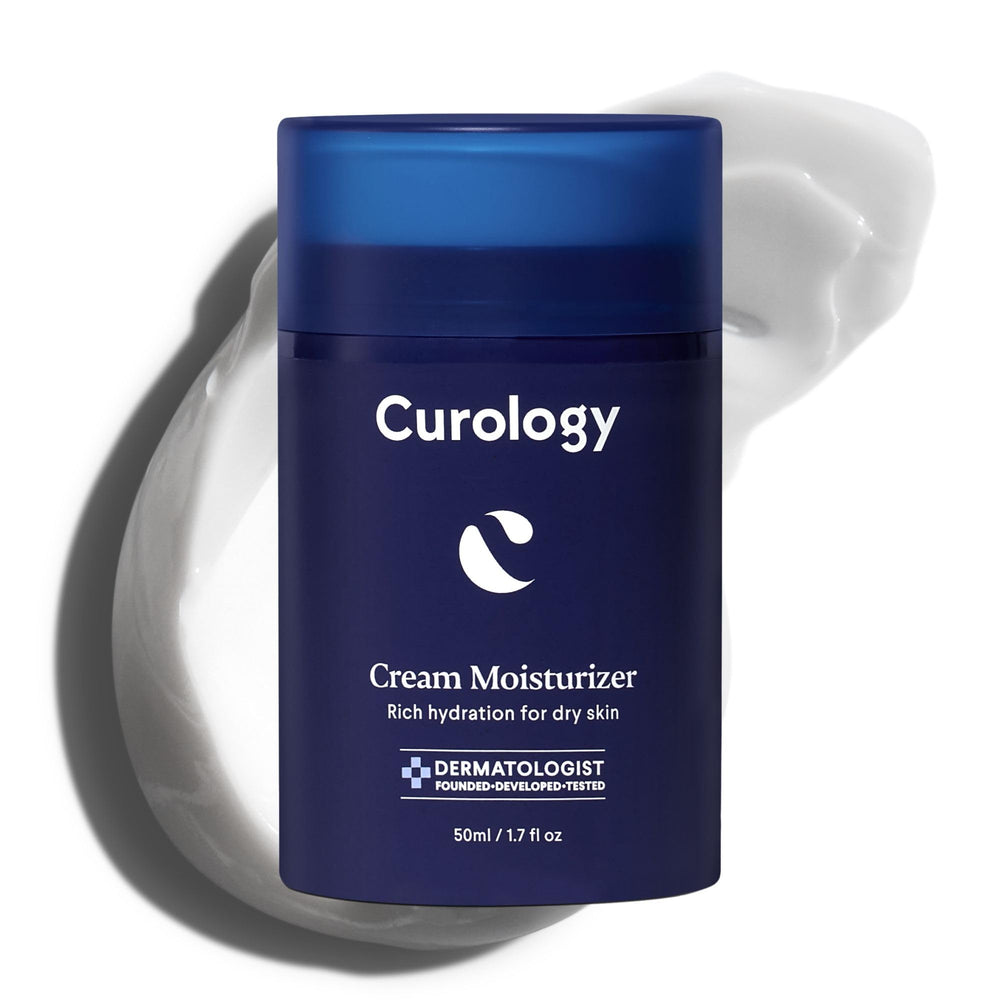 Curology Cream Moisturizer jar shows rich hydration for dry skin.