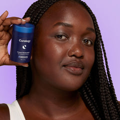 Curology jar highlights shea butter and hyaluronic acid for deep moisture.