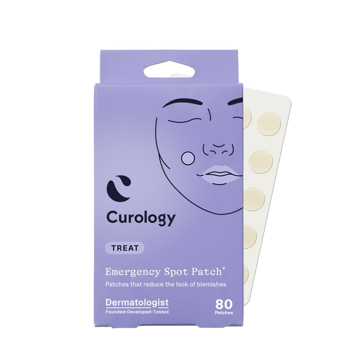 Curology Emergency Spot Patch on face showing discreet daytime wear.