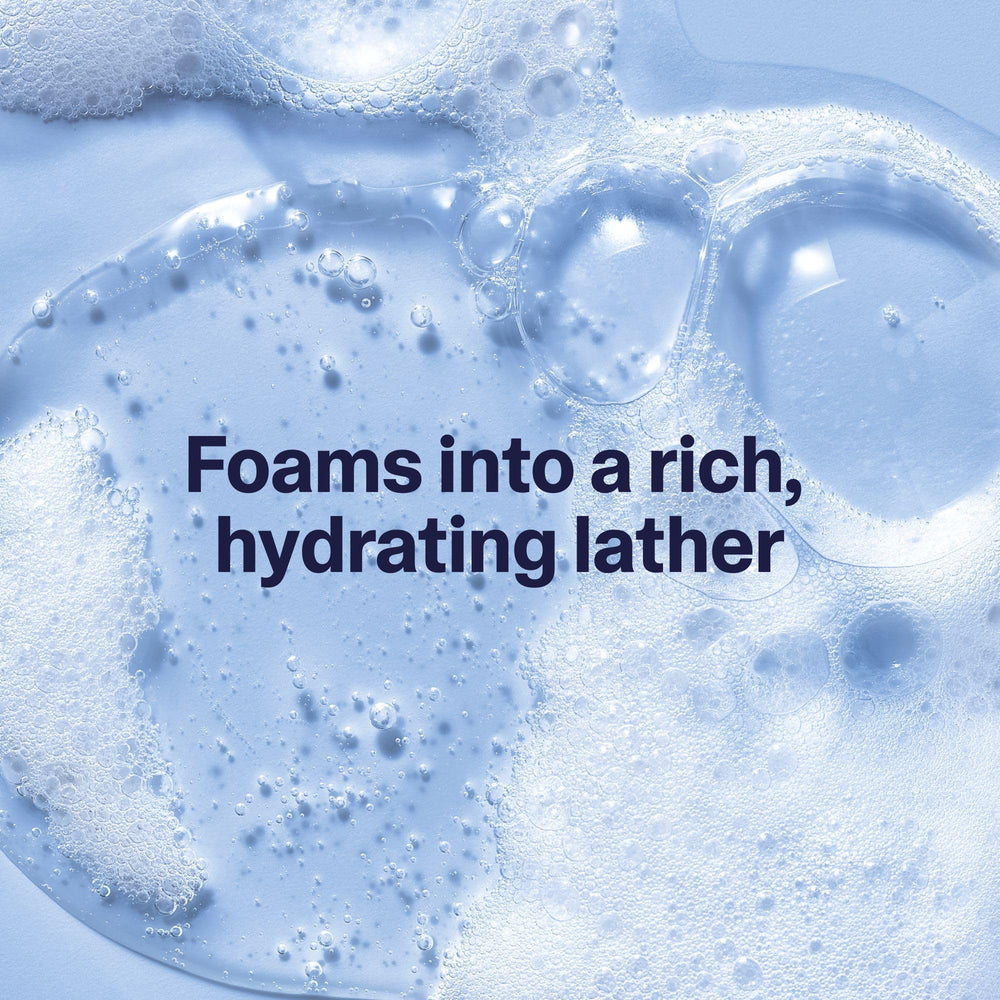 Curology Hydro+ foaming gel cleanses the face gently during a rinse.
