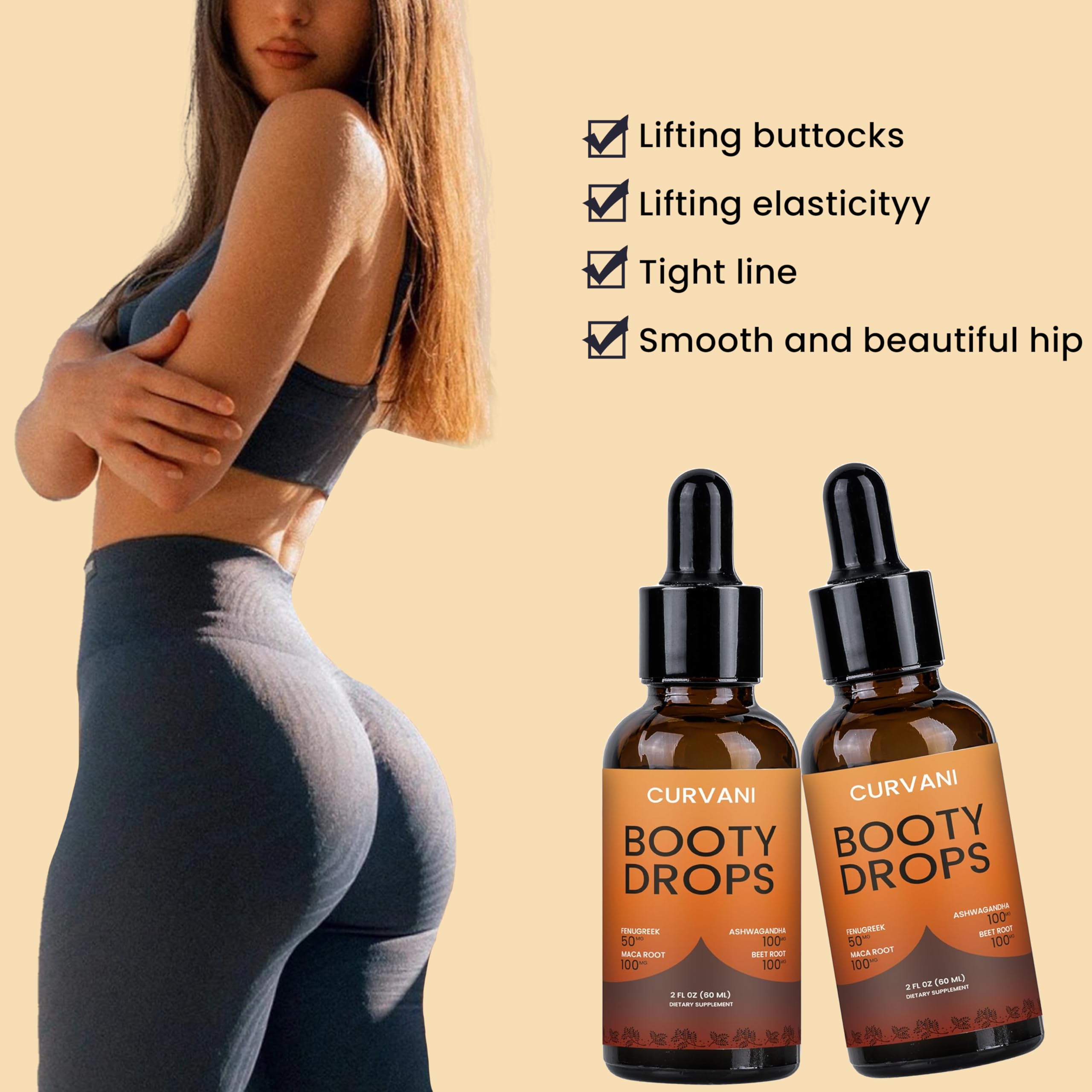 Curvani Booty Drops hands applying serum to target areas.