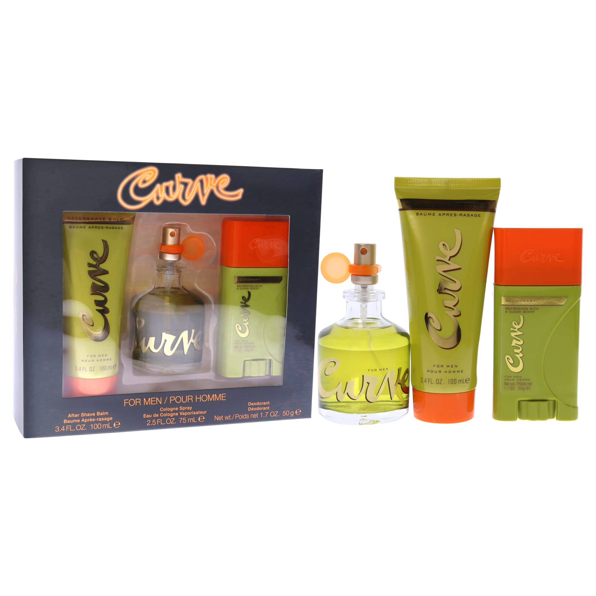 Curve for Men aftershave and deodorant kit, convenient 3-piece set