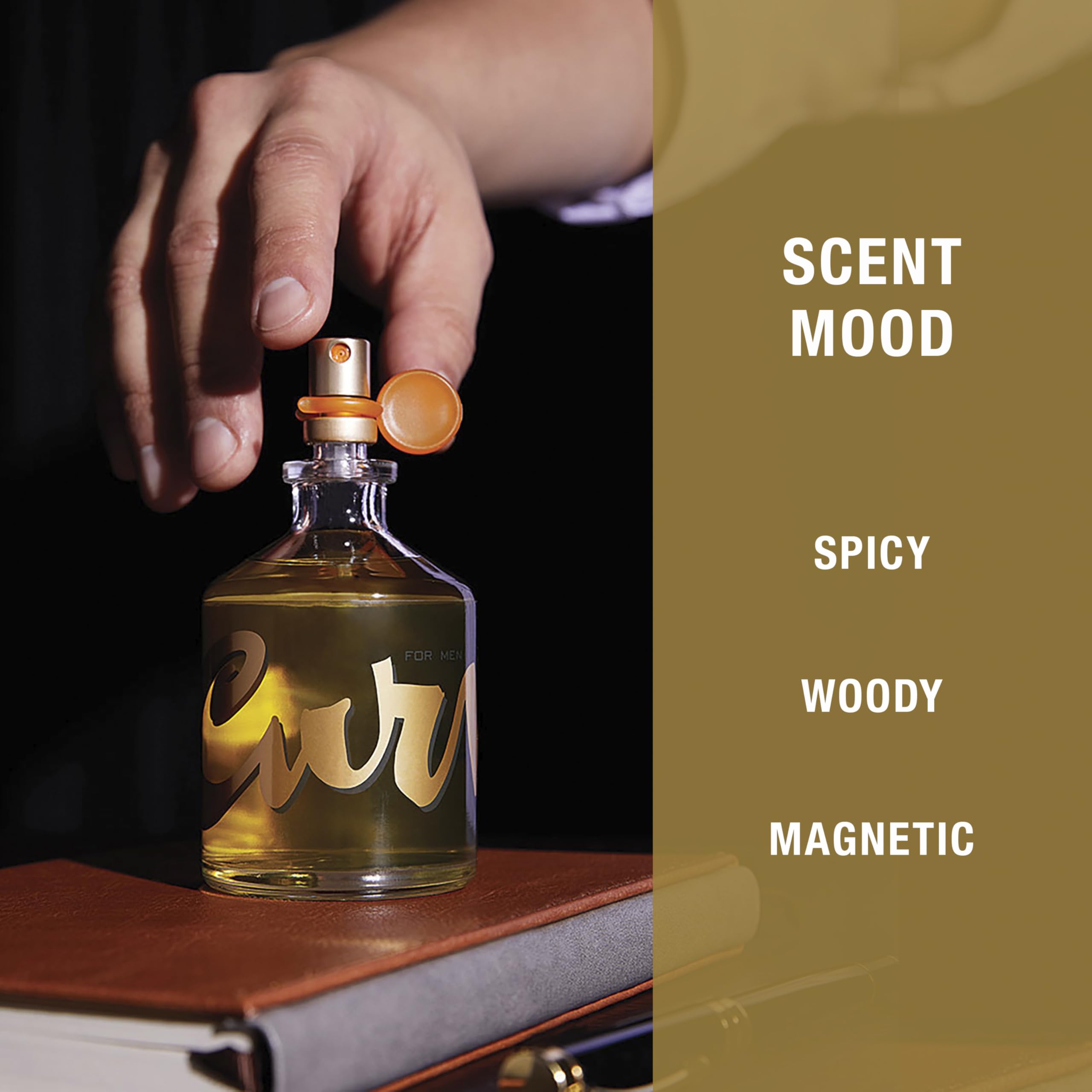 Curve Men Cologne spicy-woody scent visual conveys magnetic, adventurous mood.