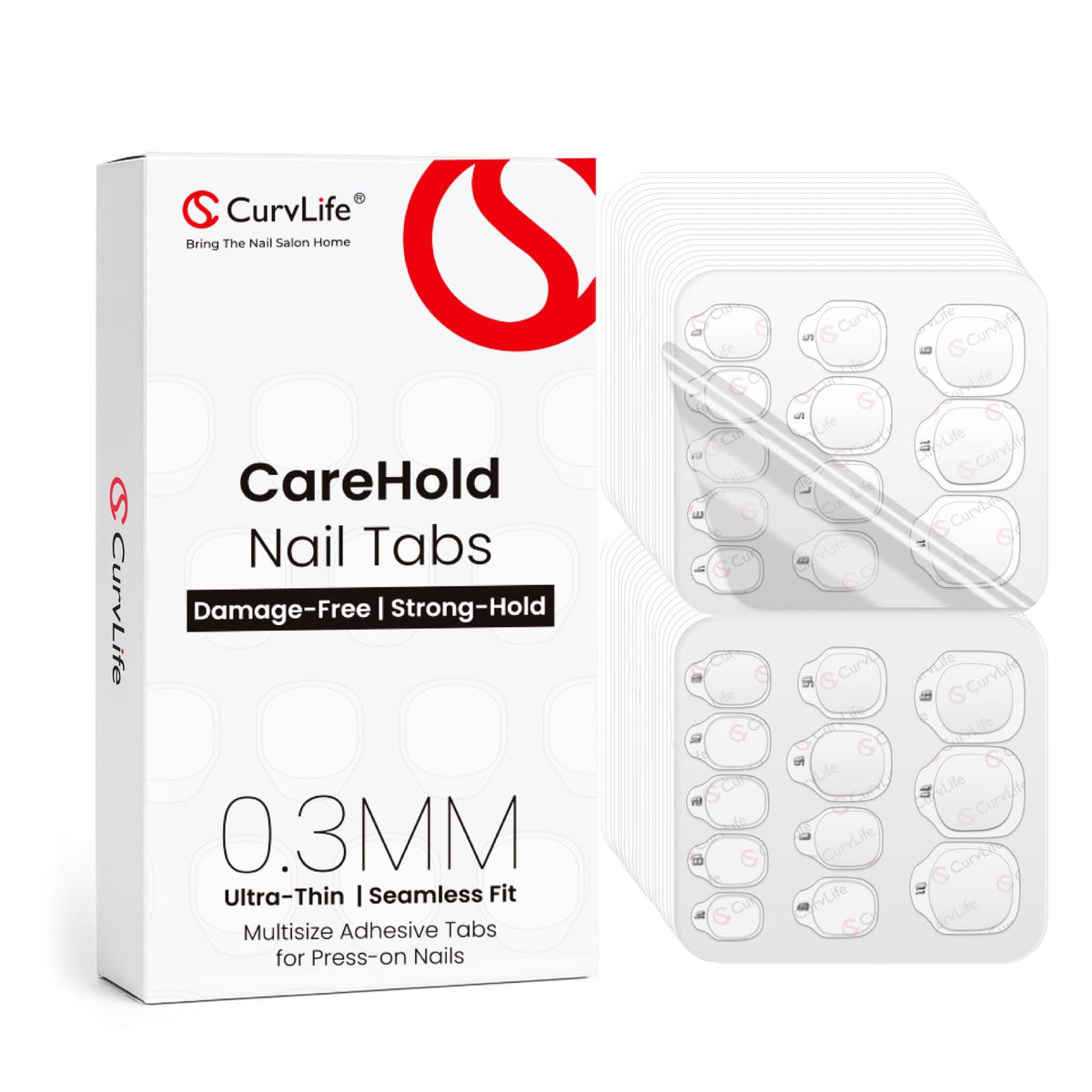 Curvlife CareHold nail tabs packaging for easy storage and on-the-go use.