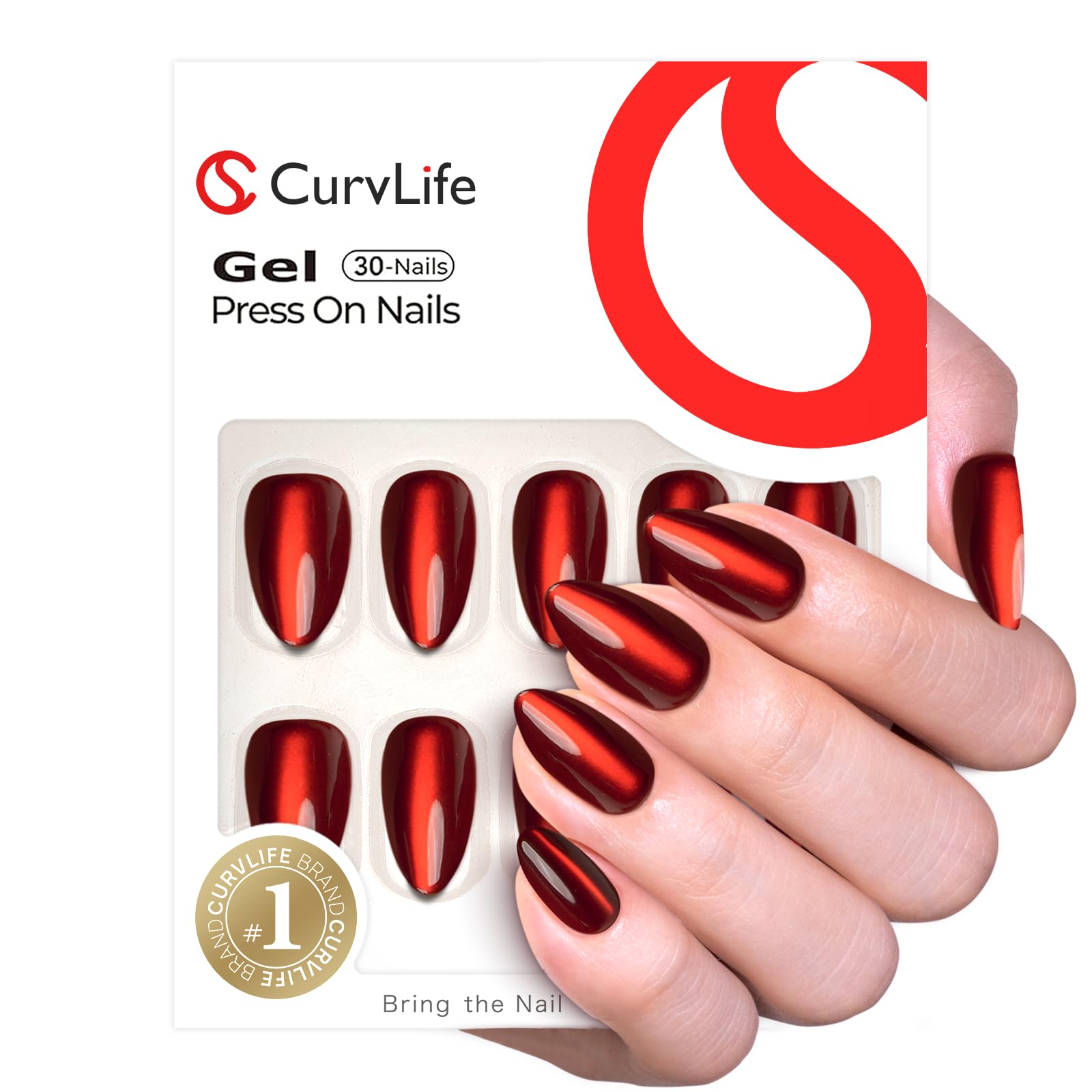 Curvlife Cat Eye Red Strip nails showcase bold design for party-ready look.