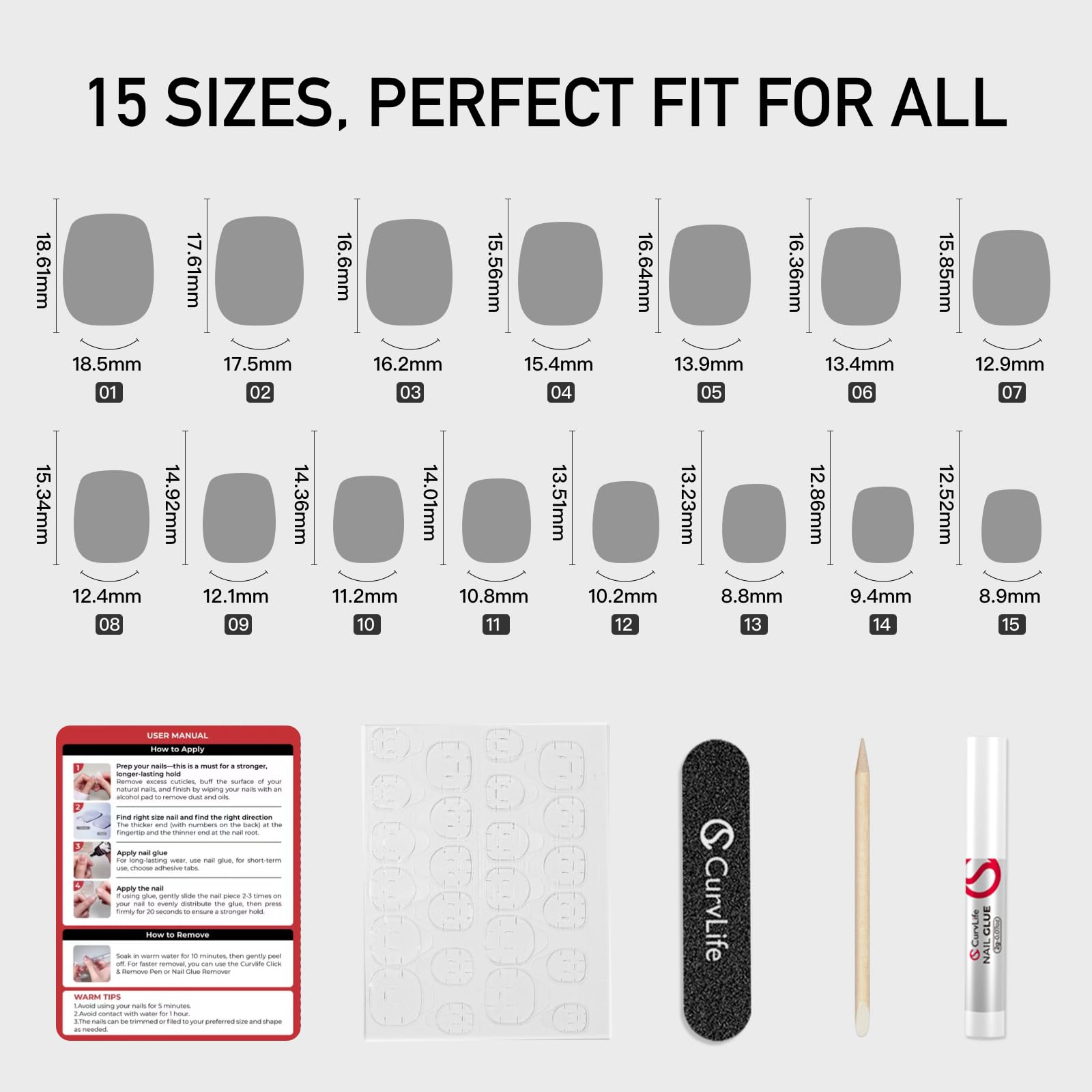 CurvLife glue and adhesive tabs for easy, secure wear and frequent changes.
