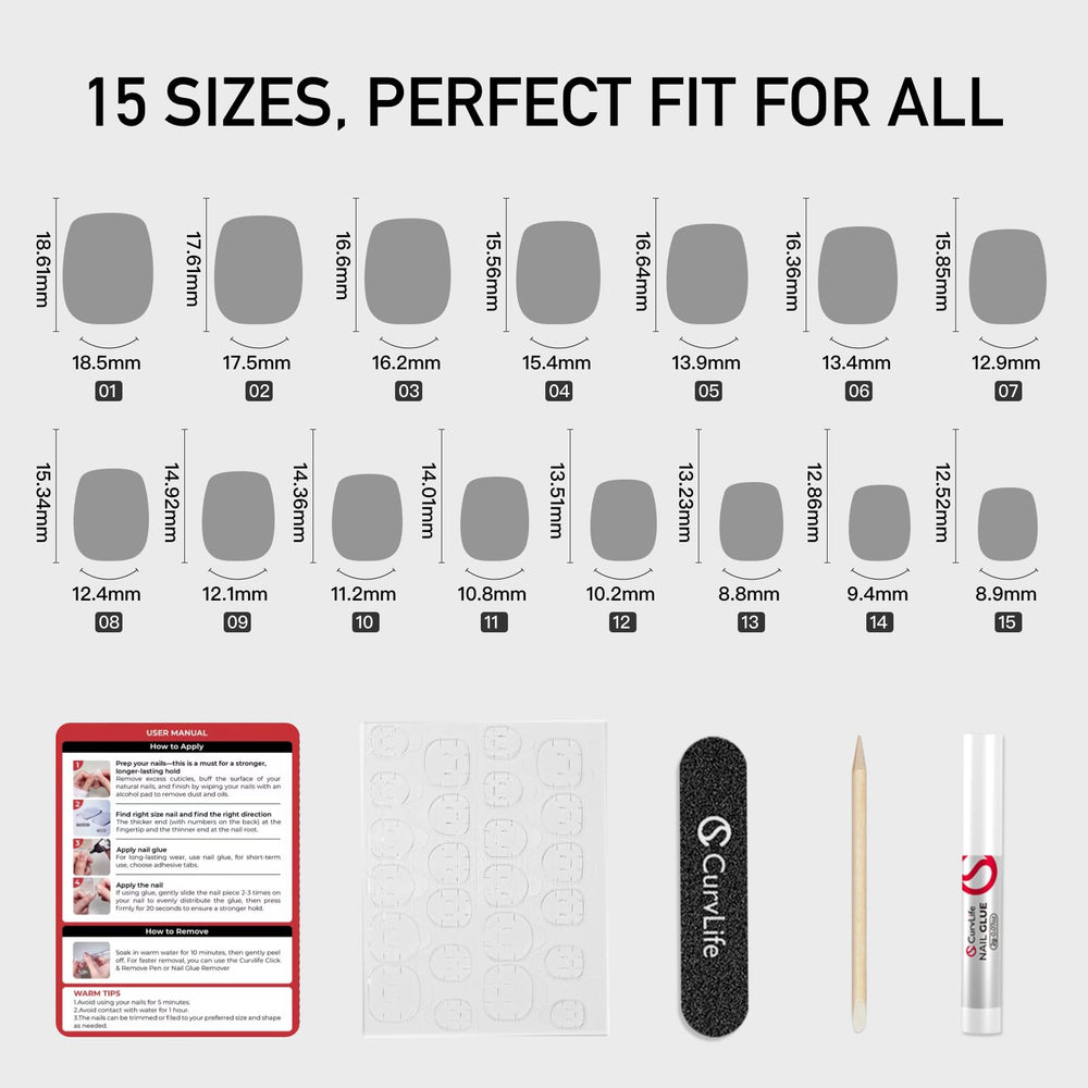 CurvLife glue and adhesive tabs for easy, secure wear and frequent changes.
