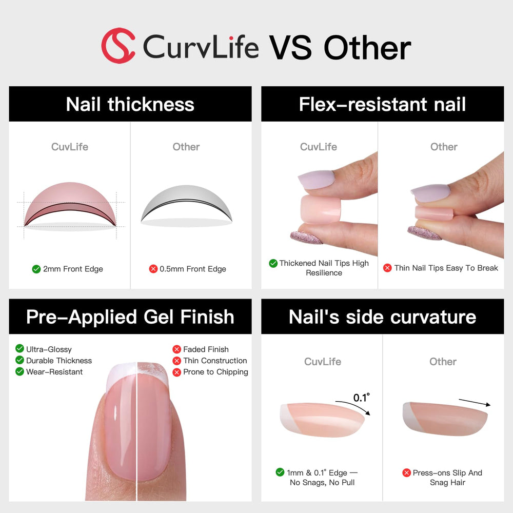 CurvLife nail file and jelly glue included for quick at-home use