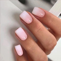CurvLife glossy nude nails for a sleek, natural look at home.