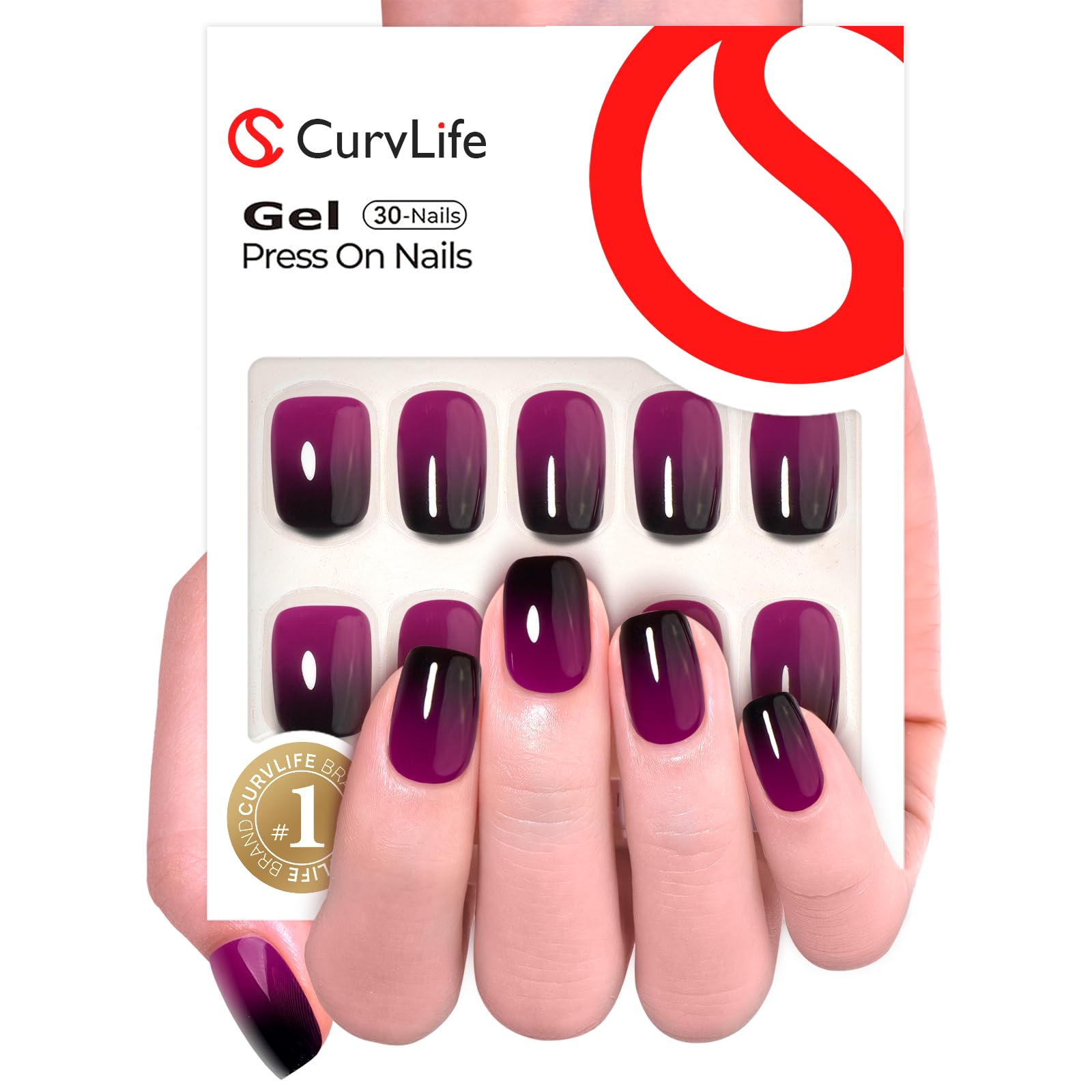 Curvlife press-on nails grayish purple full set displayed for convenient all-day wear.