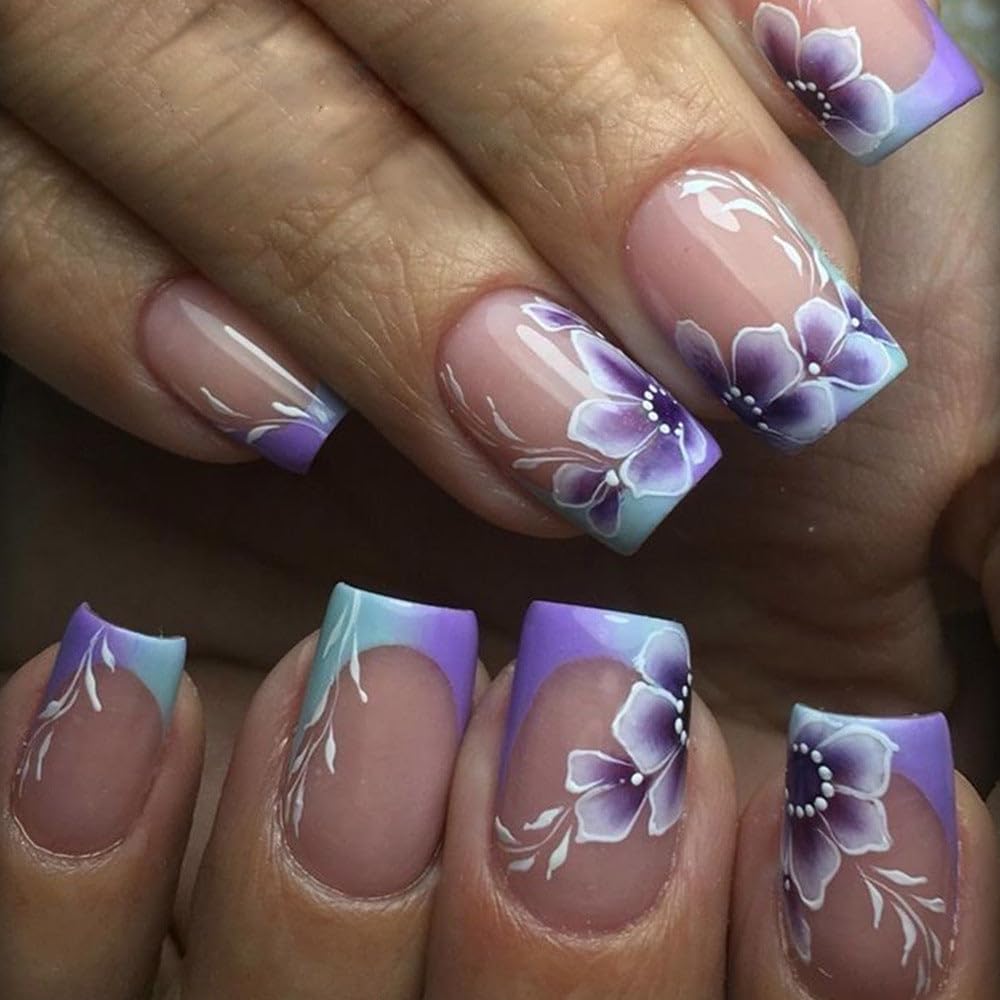 Curvlife press on nails with summer flowers design for quick salon style nails at home