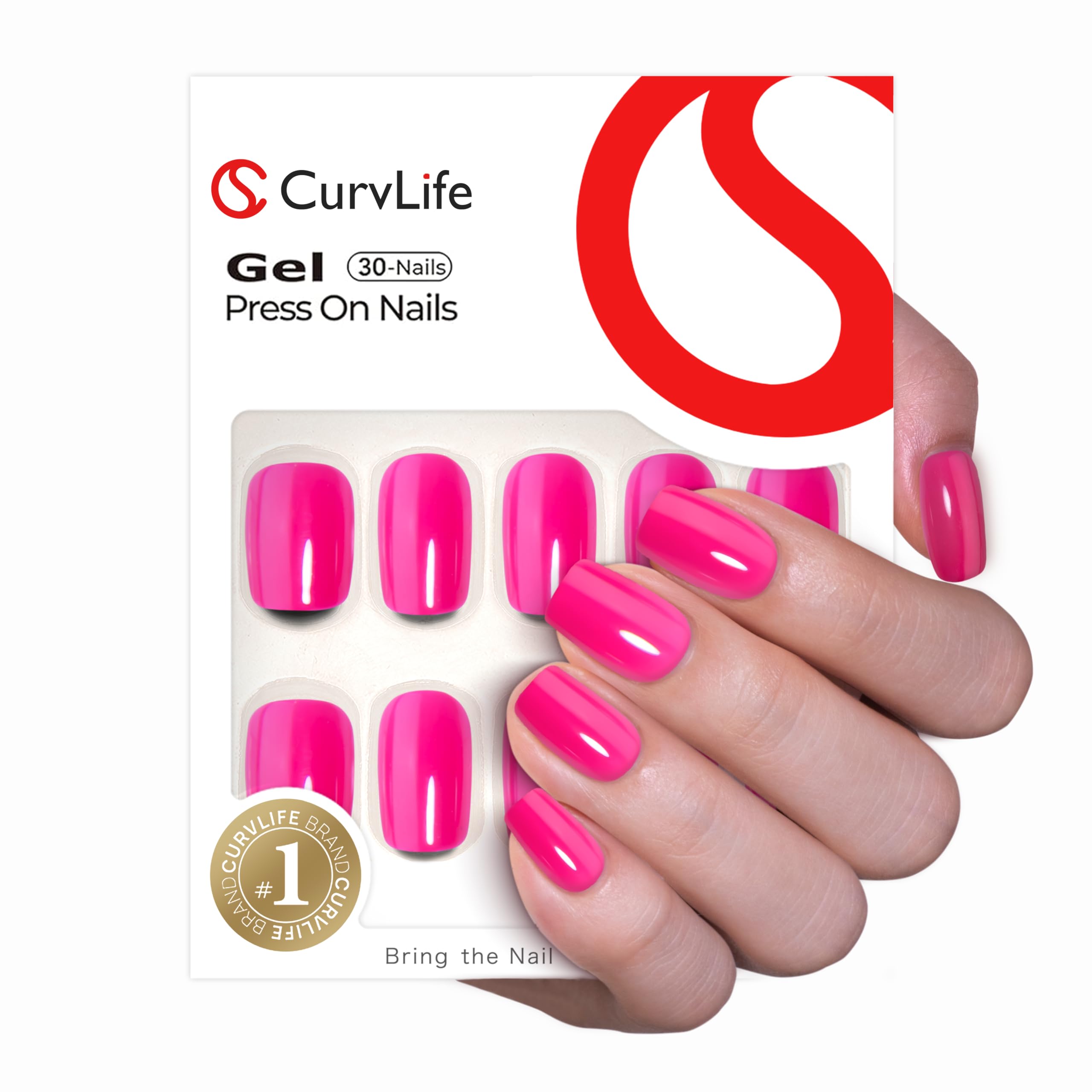 Curvlife soft gel press-on nails with bright pink design for durable daily wear