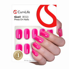 Curvlife soft gel press-on nails with bright pink design for durable daily wear