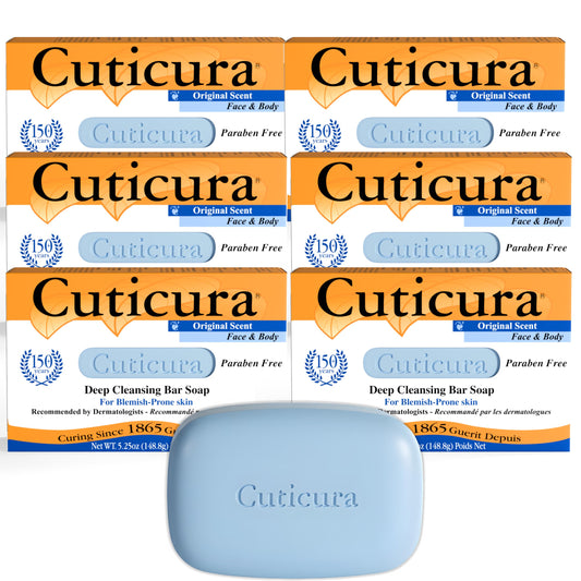 Cuticura deep cleansing soap bar creates rich lather for a thorough cleanse on face and body.