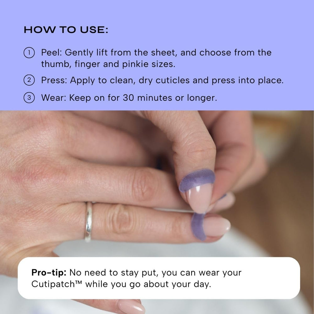 Mess-free application with CUTIPATCH patches on clean cuticles.