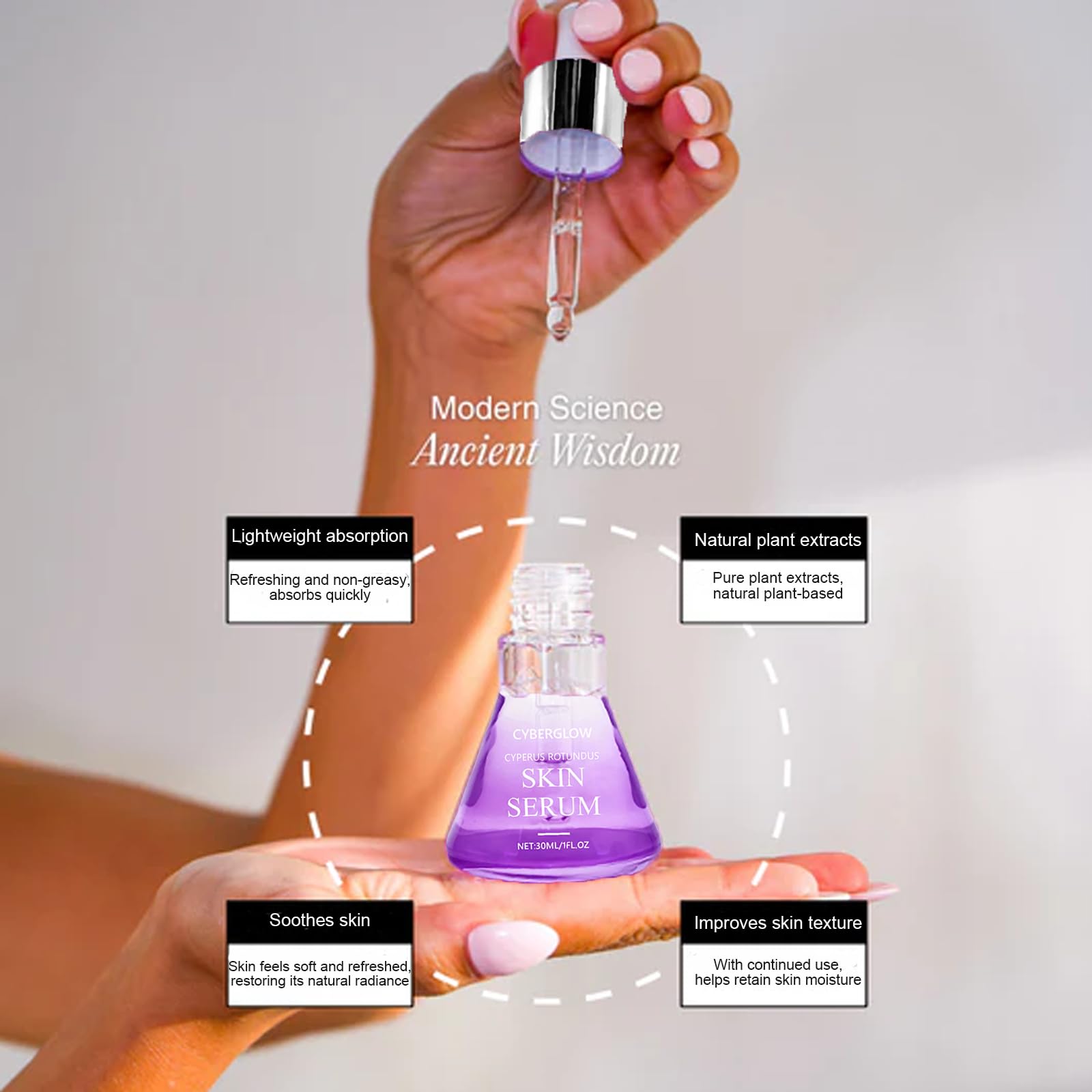 Cyberglow body oil texture showing lightweight, non-greasy hydration.