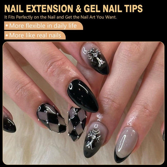 Close-up of Cycullinyt soft gel tips showing clear salon-quality finish