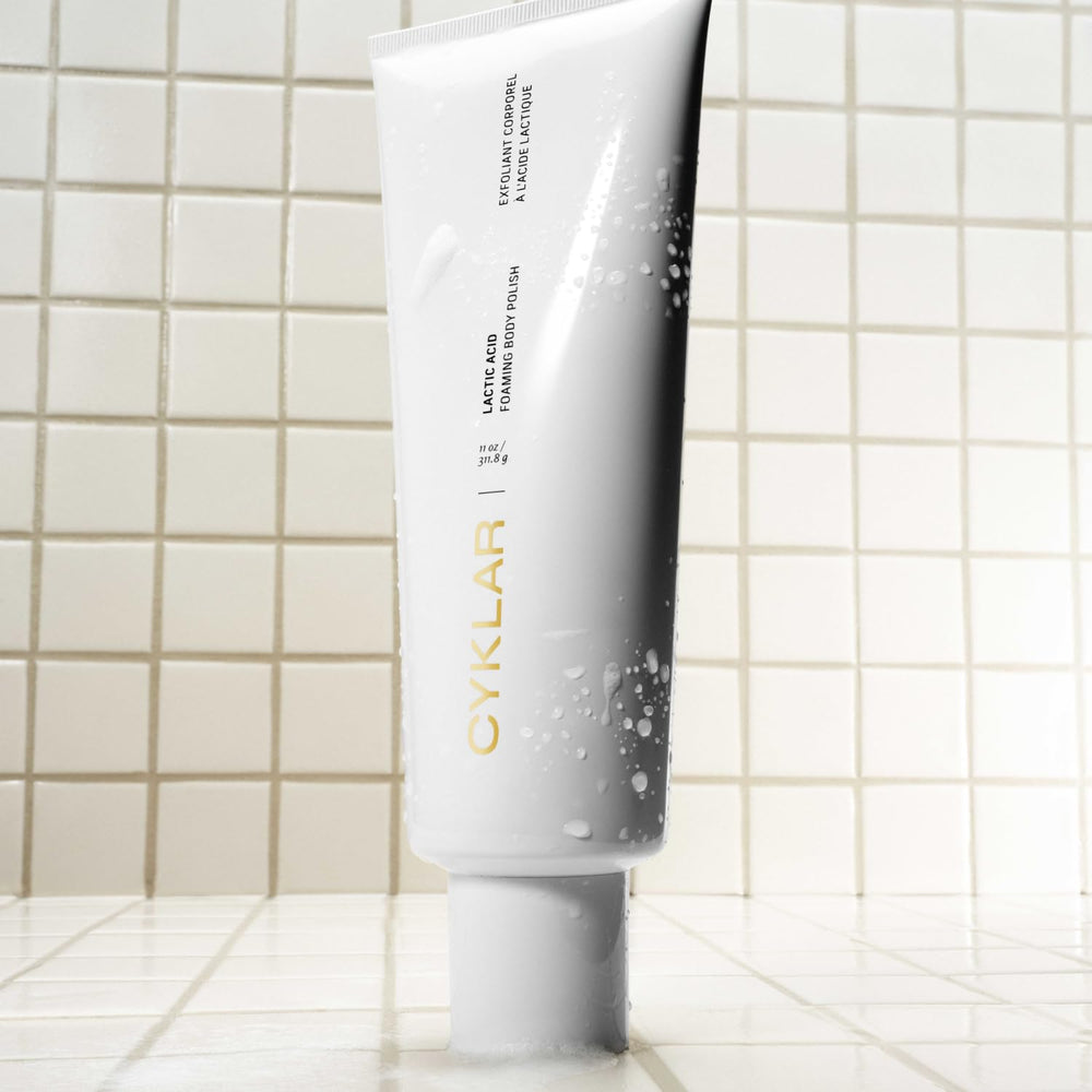 CYKLAR Lactic Acid Body Polish result: smoother skin texture closeup.