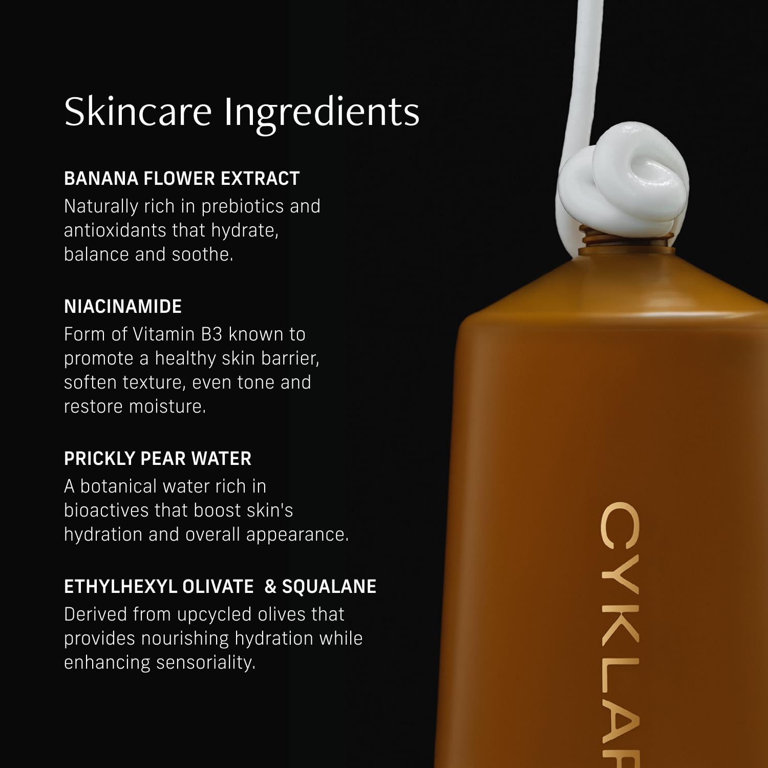 CYKLAR Olive-derived Squalane close-up demonstrates barrier-supporting moisture.
