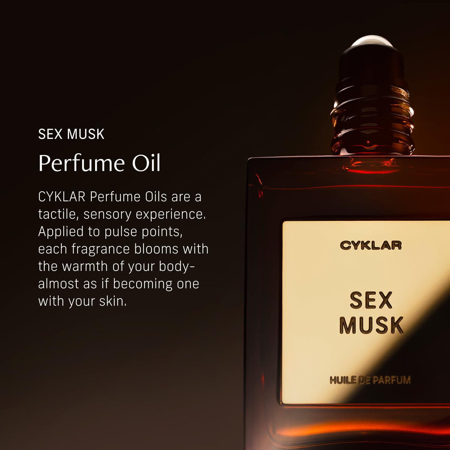 CYKLAR Sex Musk bottle highlights rose-tonka-musk blend for seductive, all-day wear.