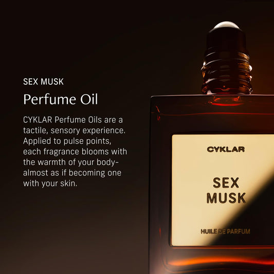 CYKLAR Sex Musk bottle highlights rose-tonka-musk blend for seductive, all-day wear.