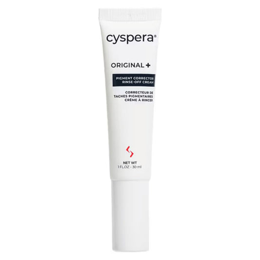 cyspera Original+ bottle closeup, dermatologist-developed pigment correction option.
