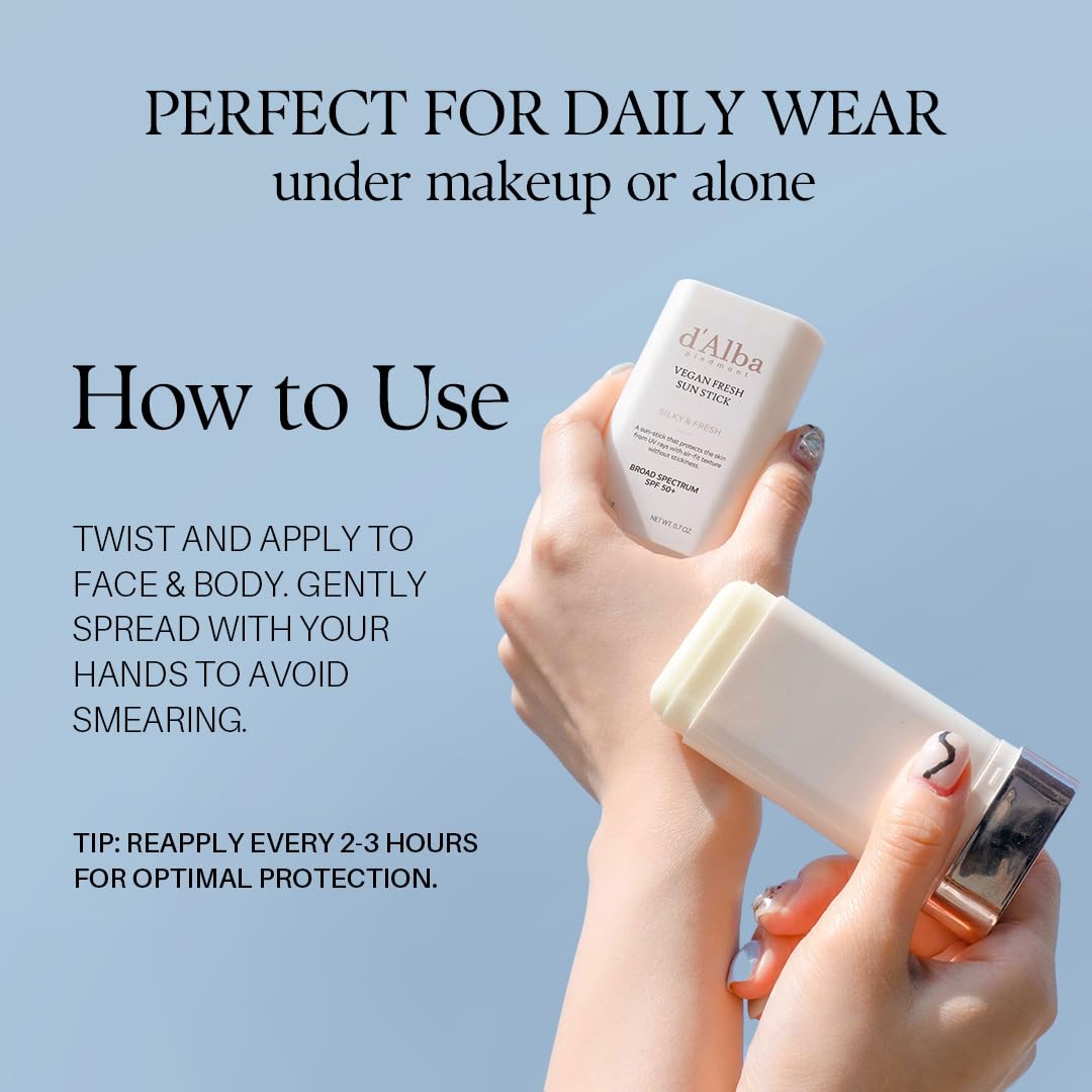 d'alba Piedmont Air Fit Fresh Sun Stick provides broad spectrum shield on skin
