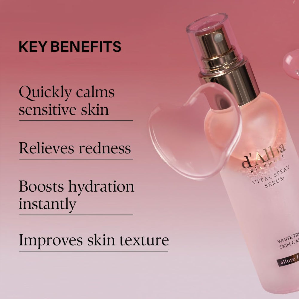 Hands applying spray serum on skin for portable daily hydration