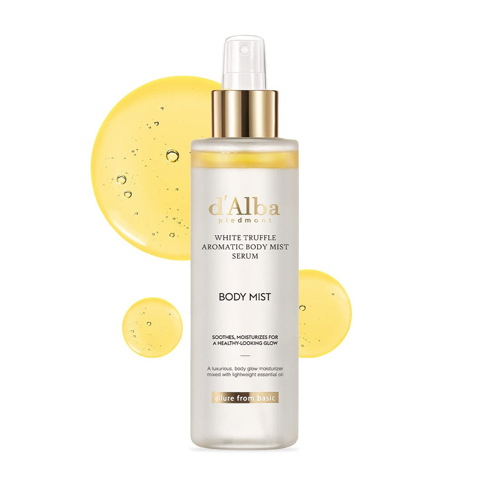 d alba Piedmont Italian White Truffle Aromatic Body Mist Serum bottle pour for instant hydration
