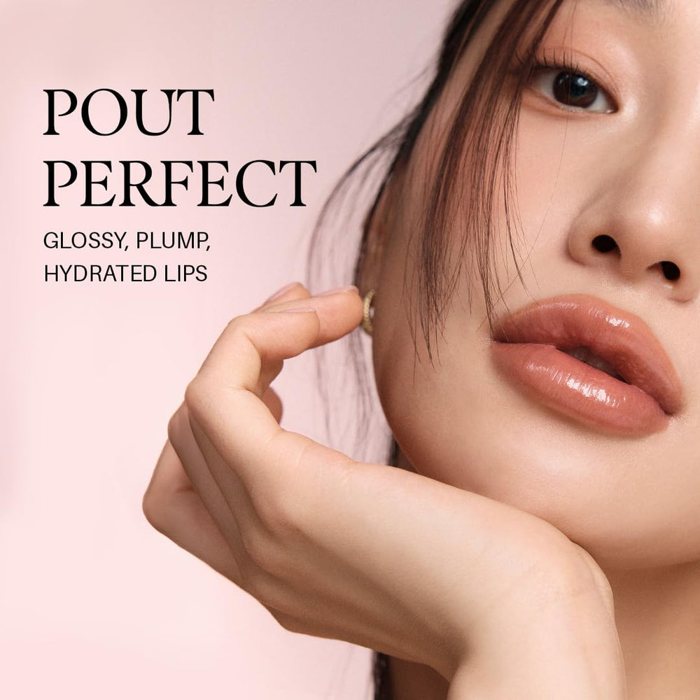 d'alba Piedmont Lip Glow Mood Volumizer Petal Rose shade swatch shows soft wearable tint