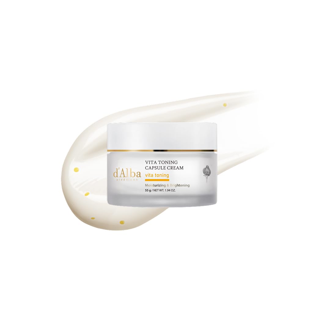 d'alba Piedmont Vita Toning Capsule Cream jar closeup promises premium packaging and glow