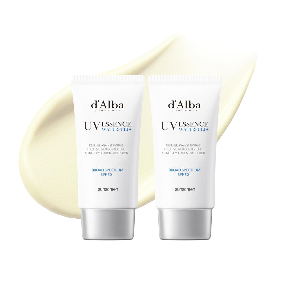 d'alba Piedmont Waterfull Essence Sunscreen bottle delivers hydration with a radiant glow.