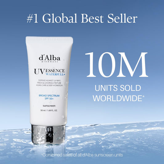 d'alba Piedmont Waterfull Essence Sunscreen texture close-up shows light, watery serum feel