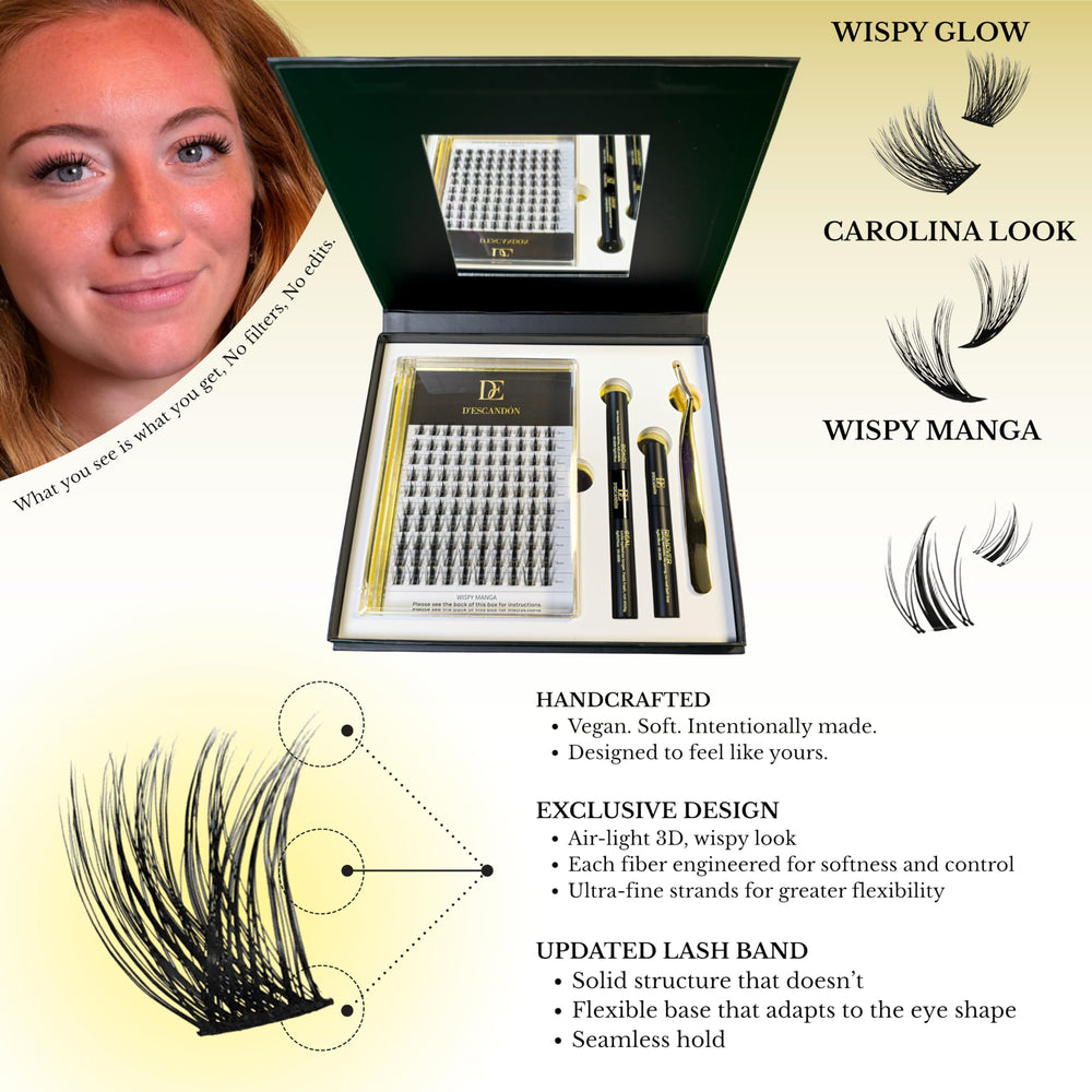 D’Escandón reusable cluster lashes provide natural look and comfortable wear.