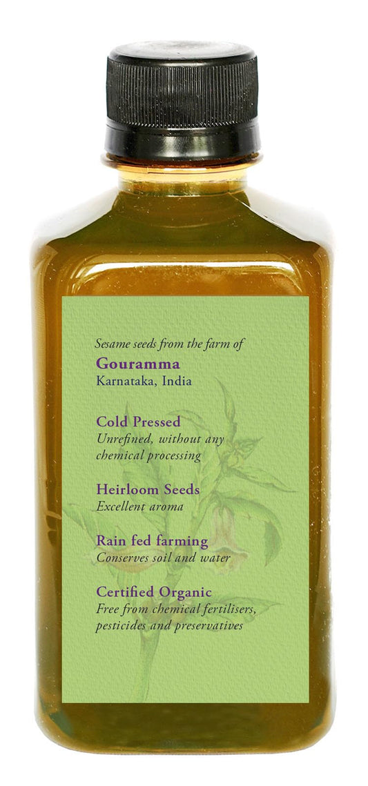 DAANA sesame oil being poured, a natural moisturizer
