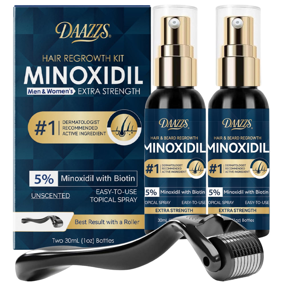 DAAZZS 5% Minoxidil spray application for easy daily use and potential hair growth support.