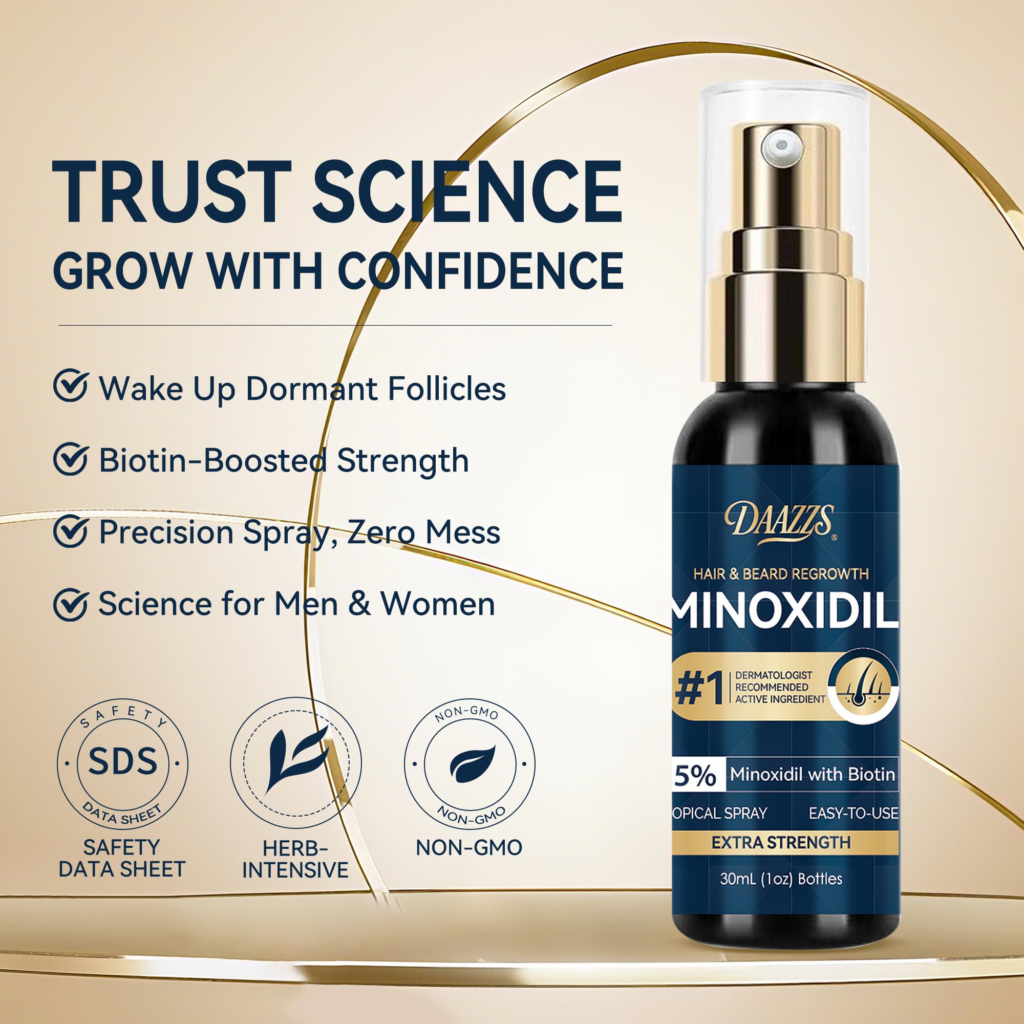 DAAZZS beard regrowth spray shows targeted use for fuller-looking facial hair.