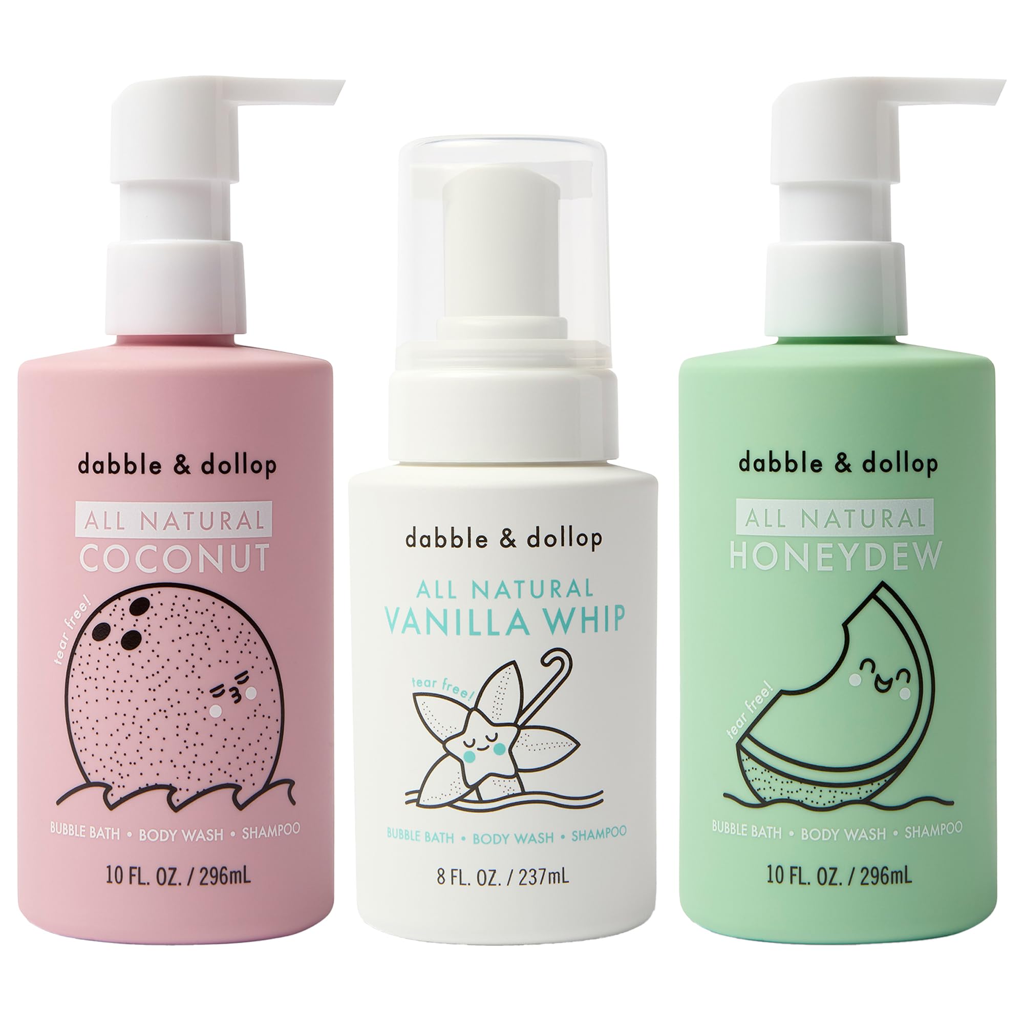 Dabble & Dollop Beachy Bundle packaging shows three gentle, tear-free bath products.