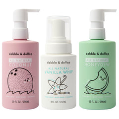 Dabble & Dollop Beachy Bundle packaging shows three gentle, tear-free bath products.