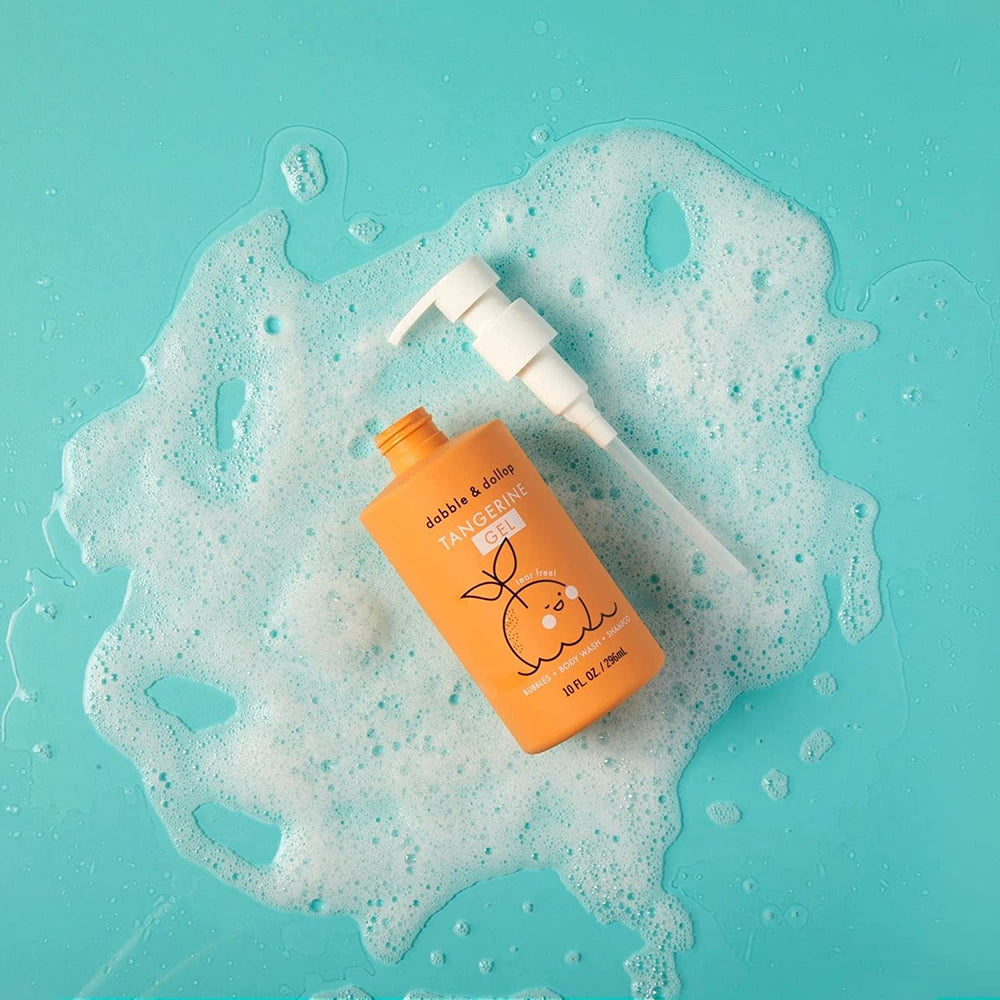 Close-up of tub bubbles demonstrates interactive bath time and imagination with Dabble & Dollop