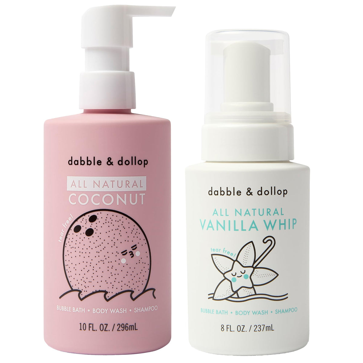 Dabble & Dollop coconut bath gel bottle with pump for gentle bubbles