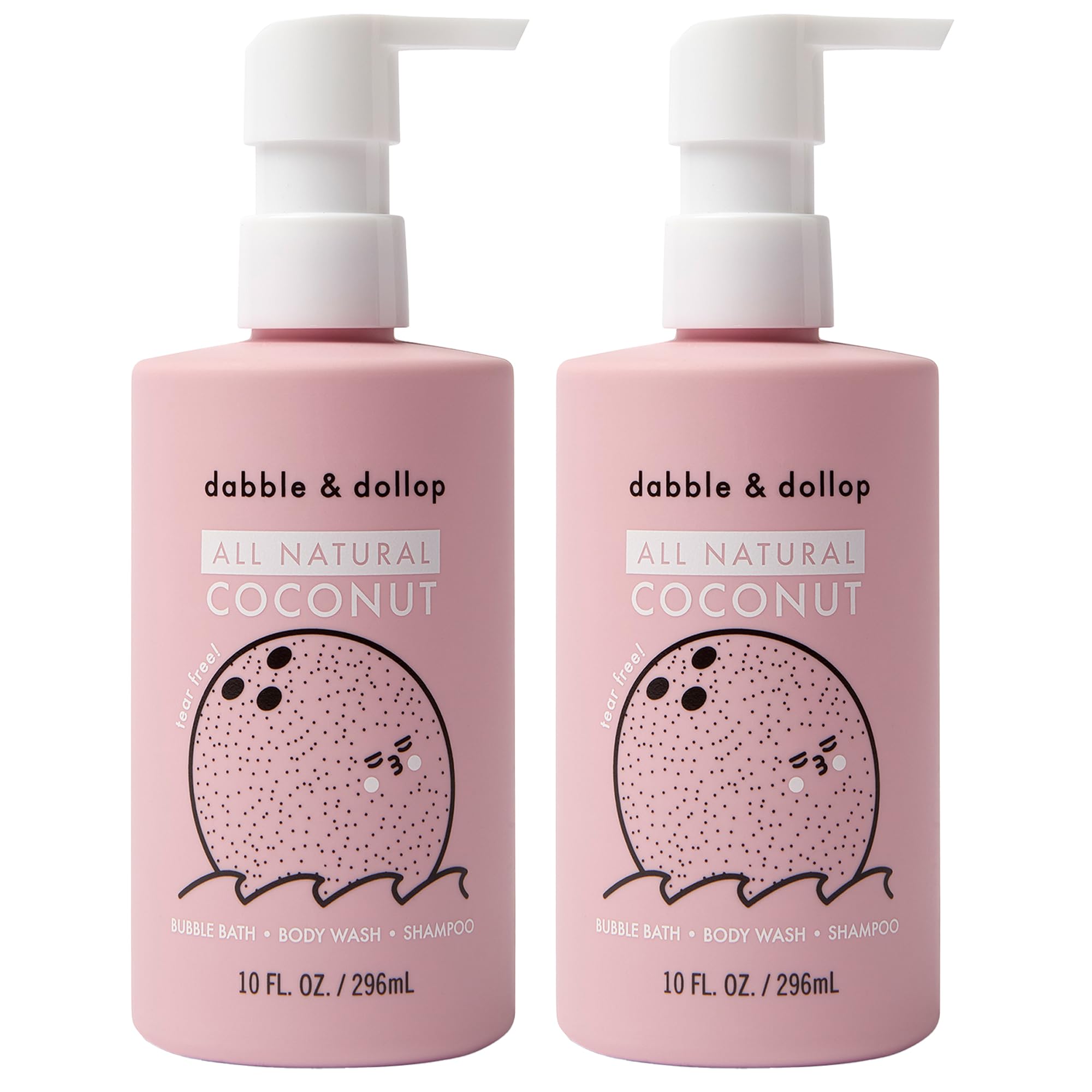 Dabble & Dollop coconut bath gel pump for gentle cleansing.