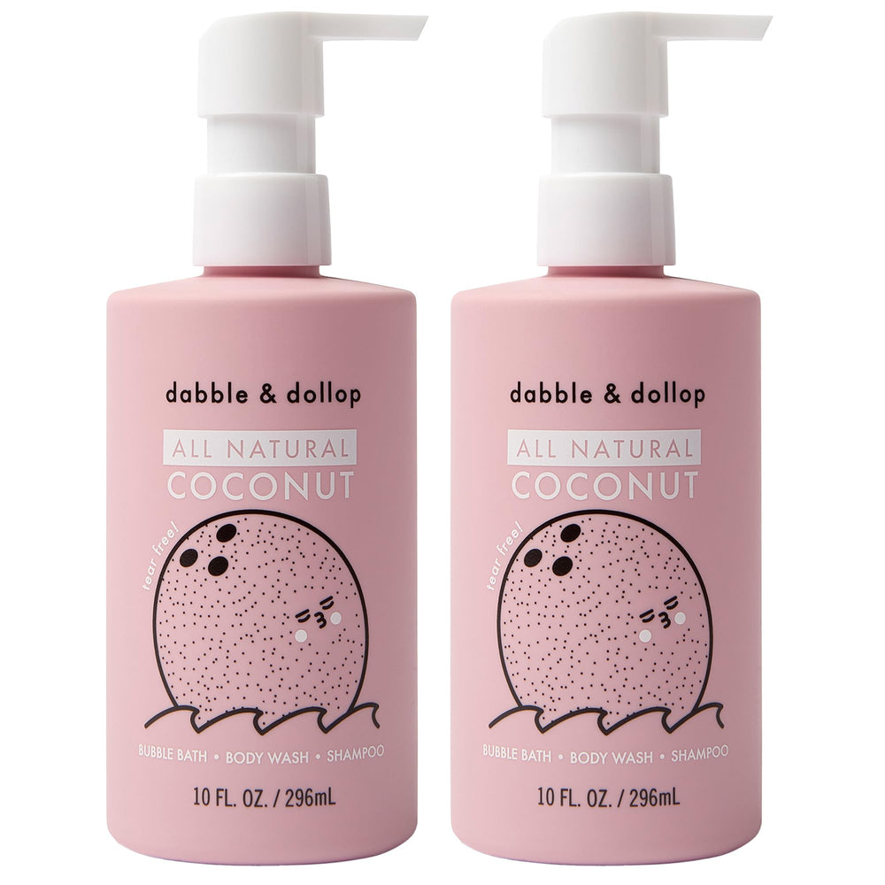 Dabble & Dollop coconut bath gel pump for gentle cleansing.