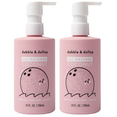 Dabble & Dollop coconut bath gel pump for gentle cleansing.