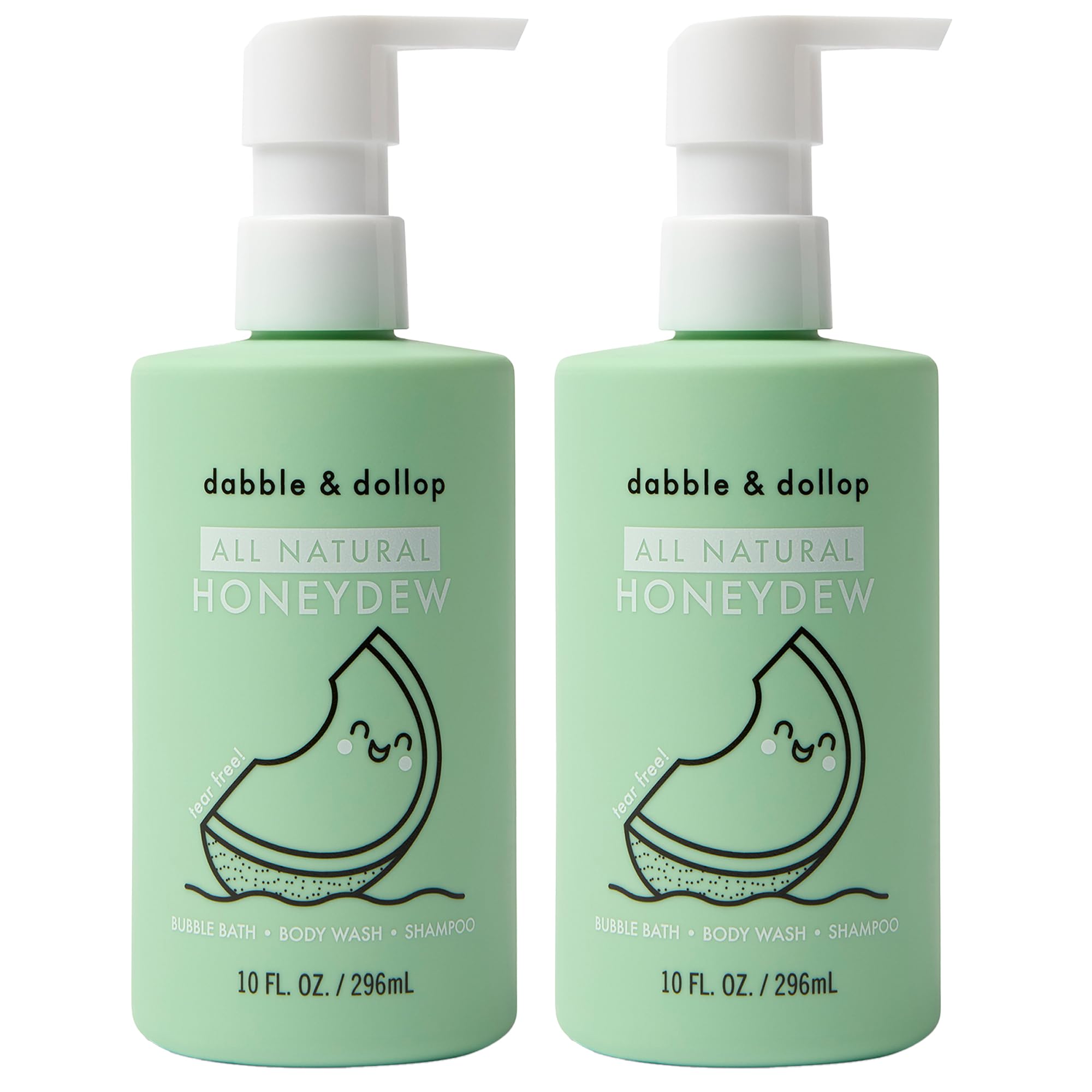 Dabble & Dollop Honeydew Melon body wash bottle front for tear-free baths.