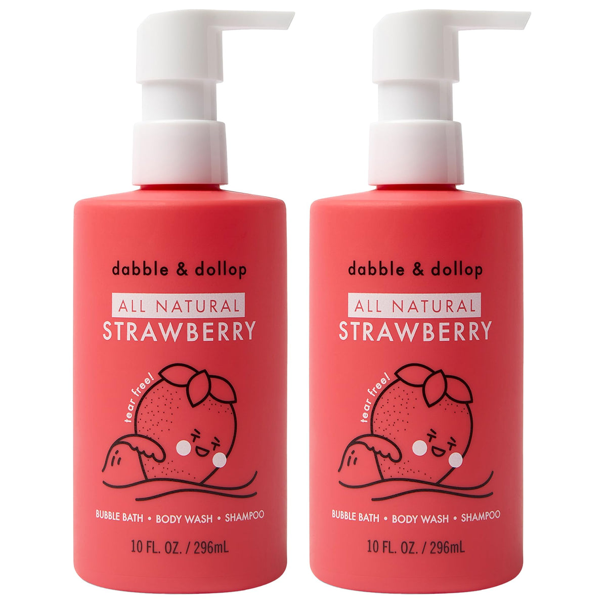 Dabble & Dollop Strawberry 3-in-1 bottle front view showing gentle, multi-use packaging.