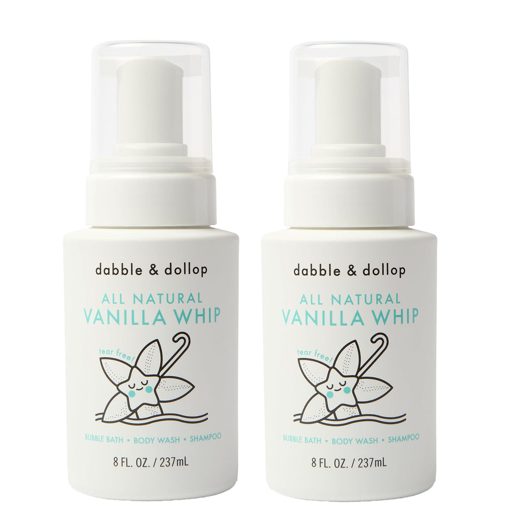 Dabble & Dollop Vanilla Whip bottle, showcasing its 3-in-1 formula for kids.