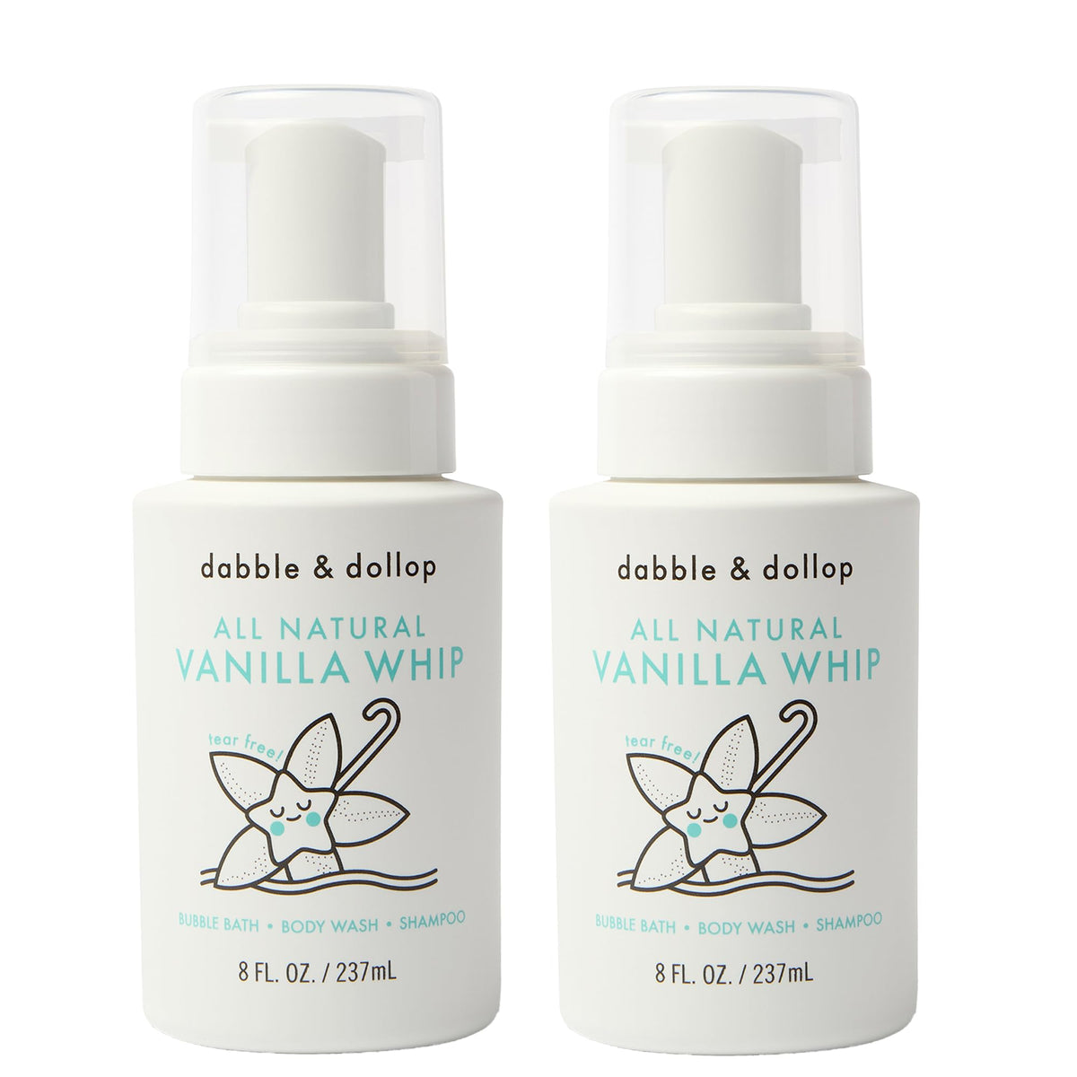 Dabble & Dollop Vanilla Whip bottle, showcasing its 3-in-1 formula for kids.