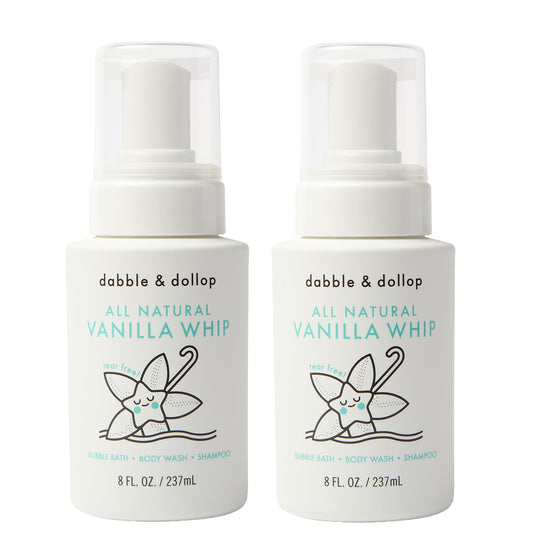 Dabble & Dollop Vanilla Whip bottle, showcasing its 3-in-1 formula for kids.